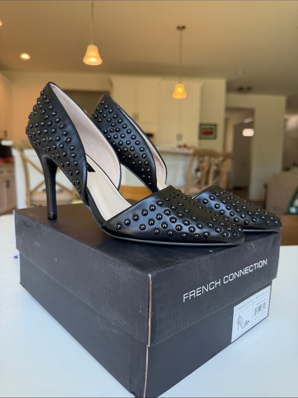 French Connection Forever Studded Pump Black dOrsay Pointed Toe Heel US 8.5
